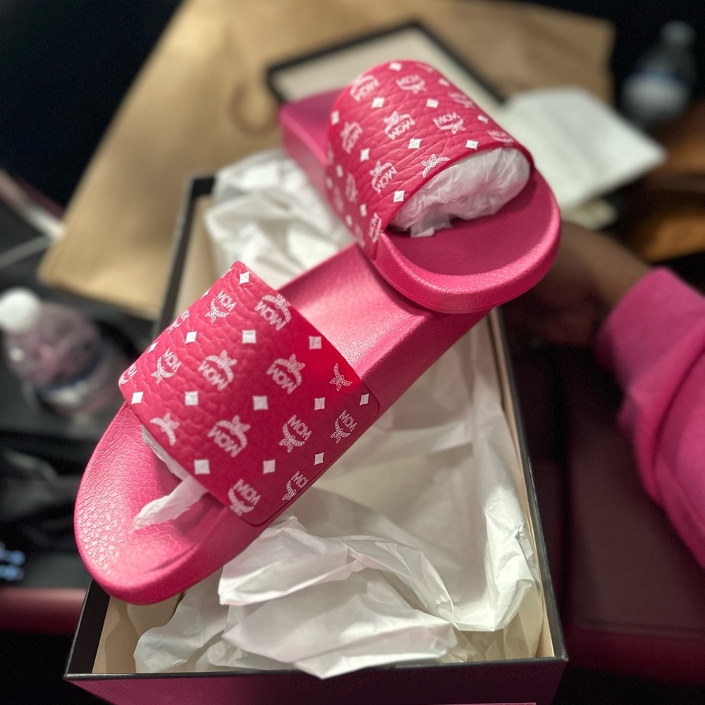 Pink MCM Monogram Slides